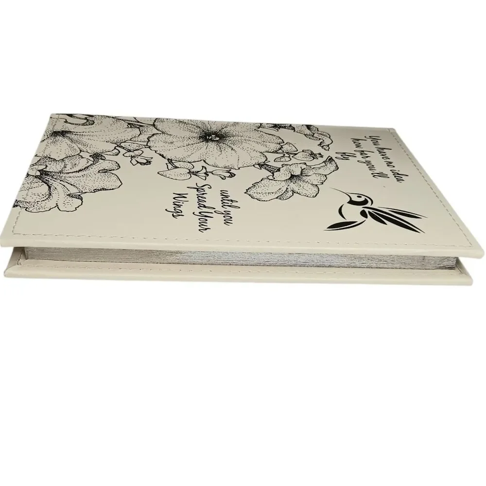Journal Hummingbird & Flowers On Cover Cream & Black Hardcover 9